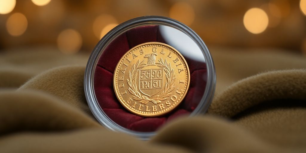 Monnaie en or Napoléon sur tissu en velours.