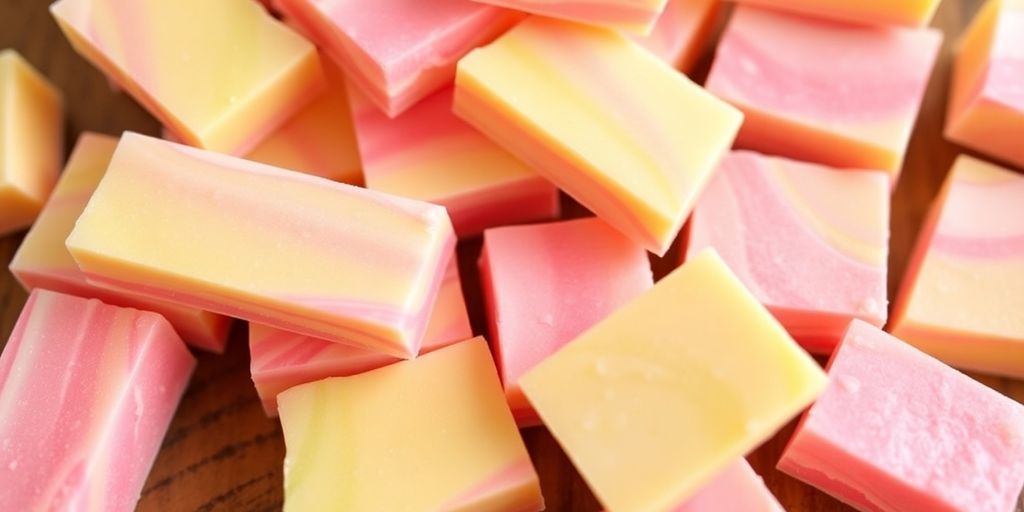 Colorful sugar-free saltwater taffy on a wooden surface.