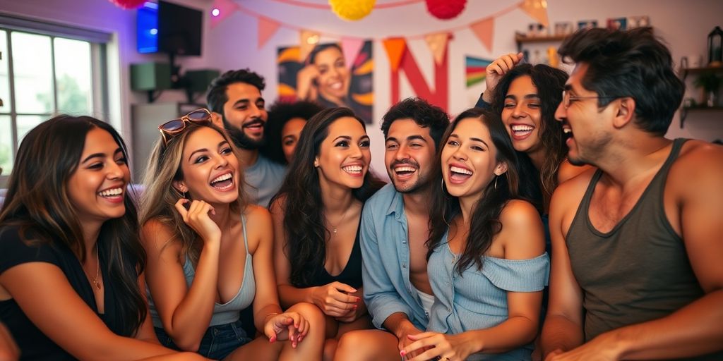 Diverse young adults enjoying a relaxed social gathering.