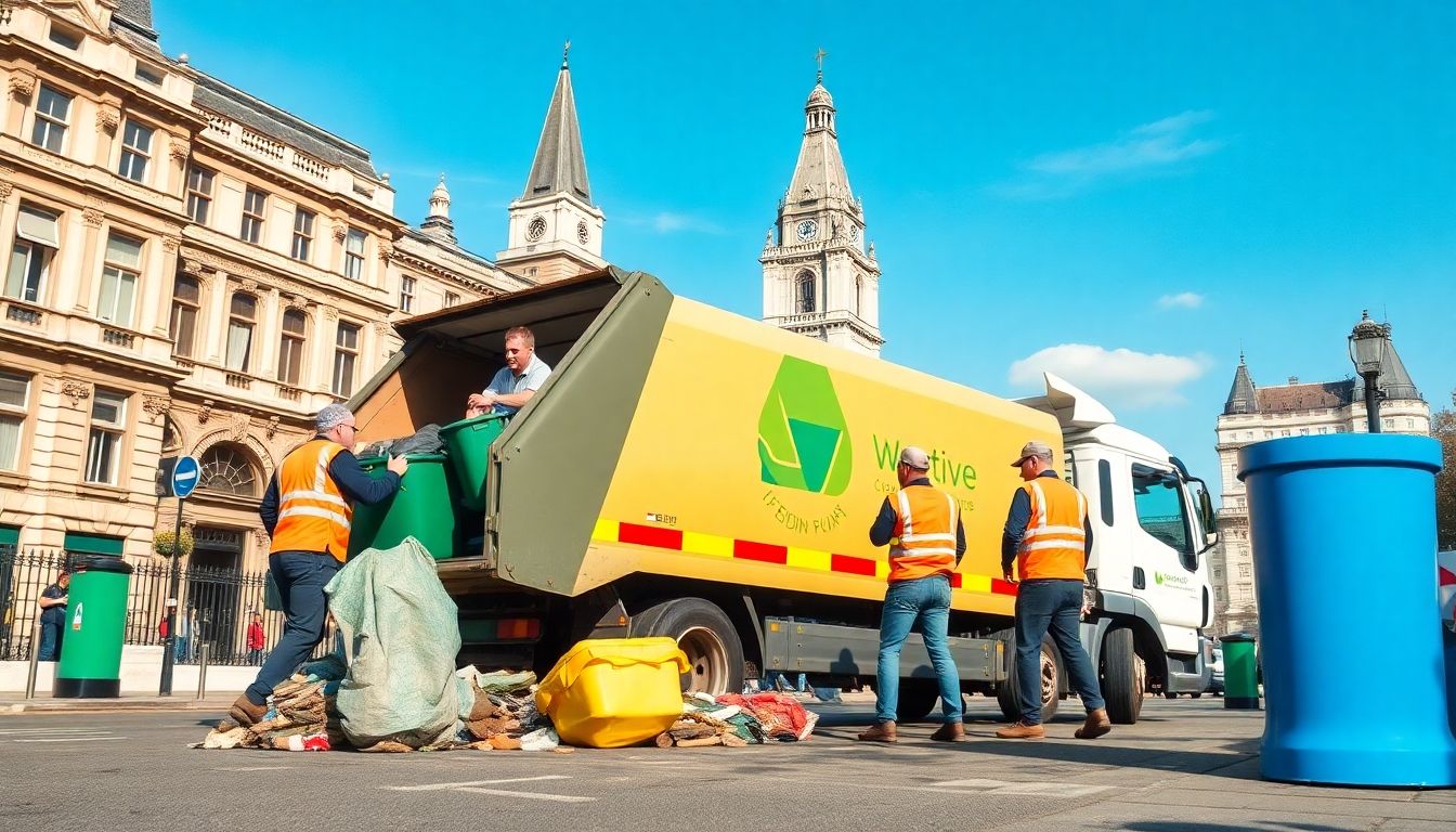 Waste clearance team loading rubbish in London.