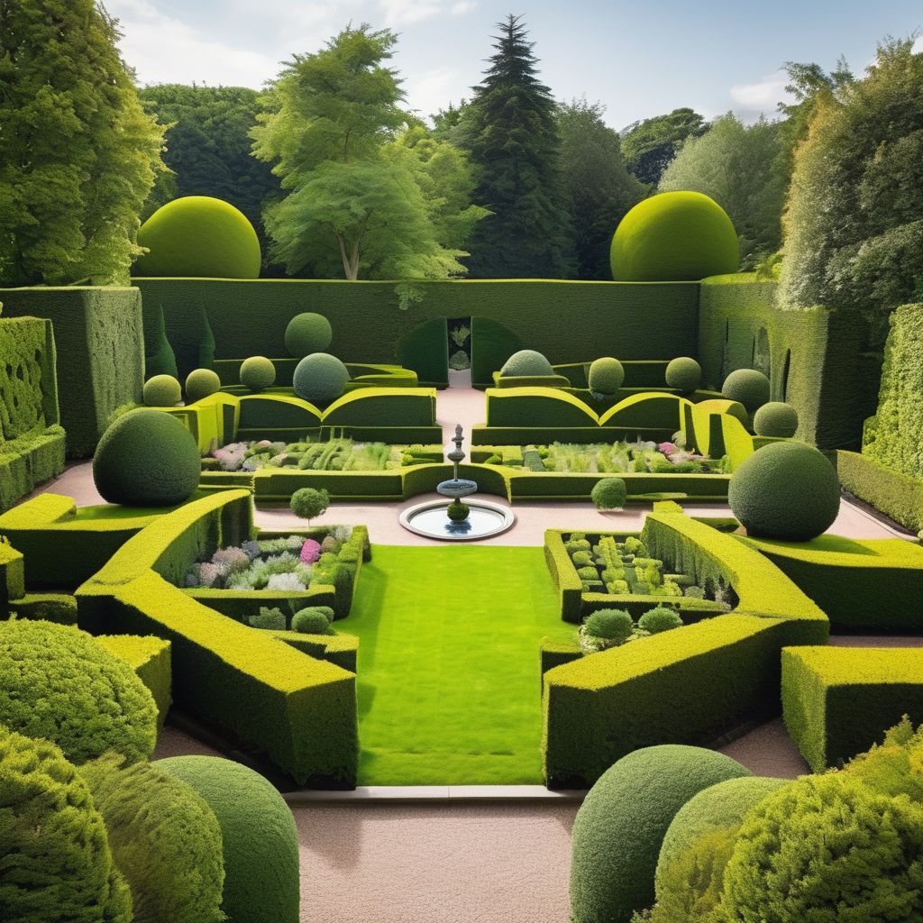 ornamental garden with sculpted hedges and topiary designs