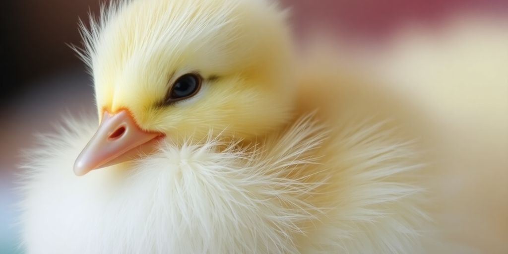 Cute male duckling with fluffy feathers.