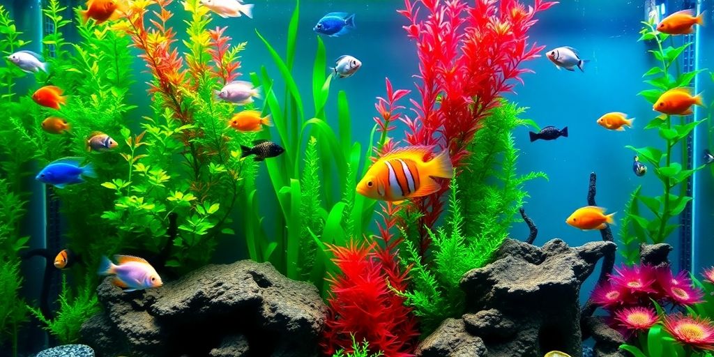 色彩斑斓的鱼在美丽的水族箱中游泳。