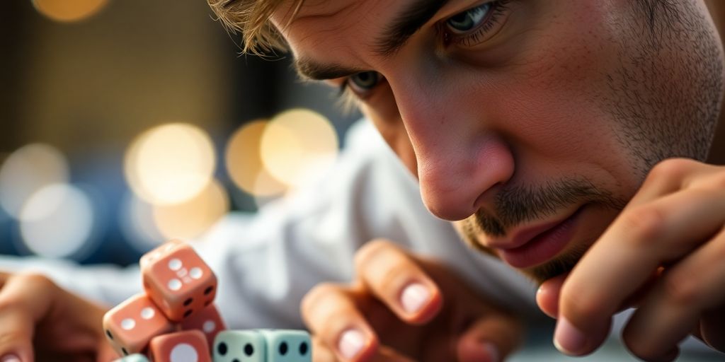 Focused person with sports equipment, considering a strategic move.