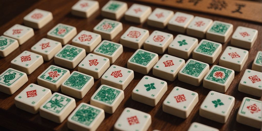 Mahjong character tiles on a wooden table