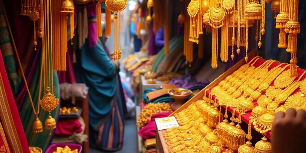 Bijoux en or sur un marché indien.