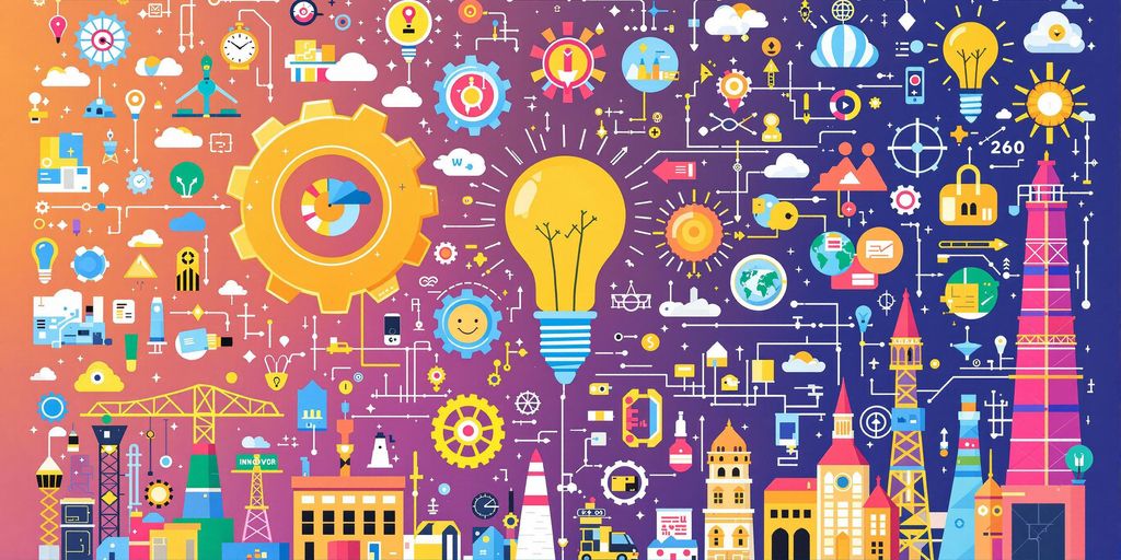 Illustrasjon av innovasjon i ulike bransjer.