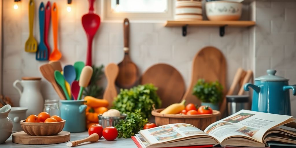 Cozy kitchen with cooking essentials and fresh ingredients.