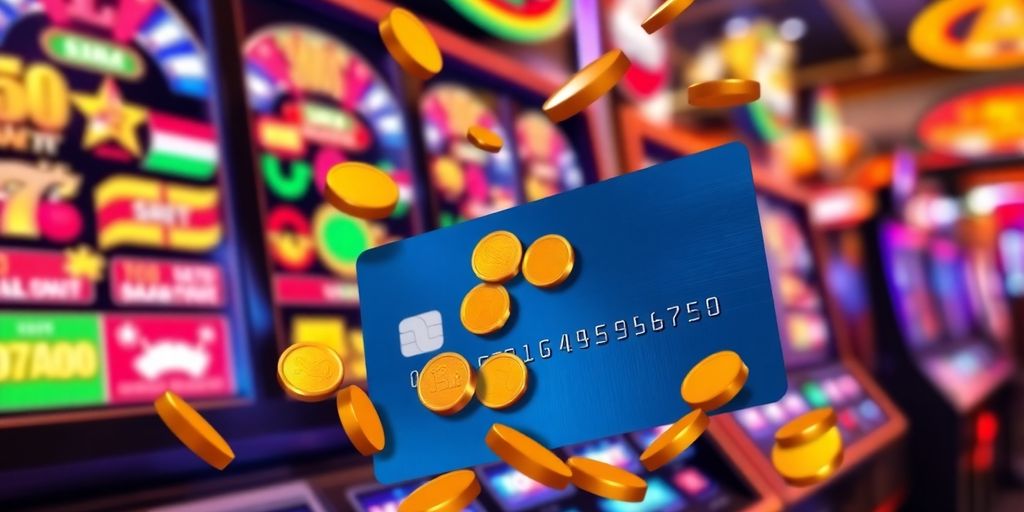 สัญลักษณ์เกมสล็อตพร้อมเงินสดและบัตรเครดิต