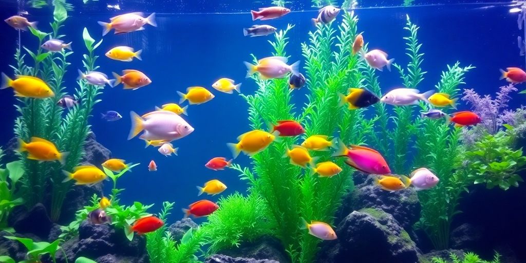 Peces coloridos nadando en un acuario exuberante.