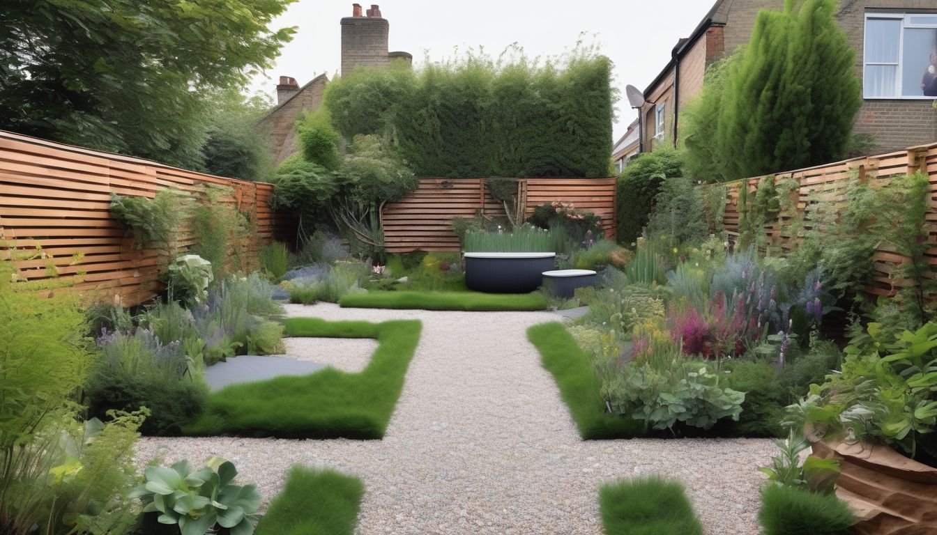 urban UK garden with creative structures