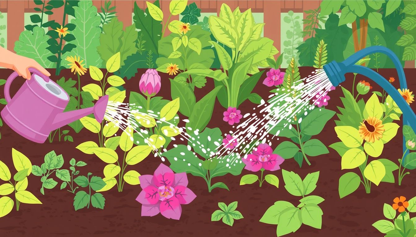 Illustration of a garden being watered effectively