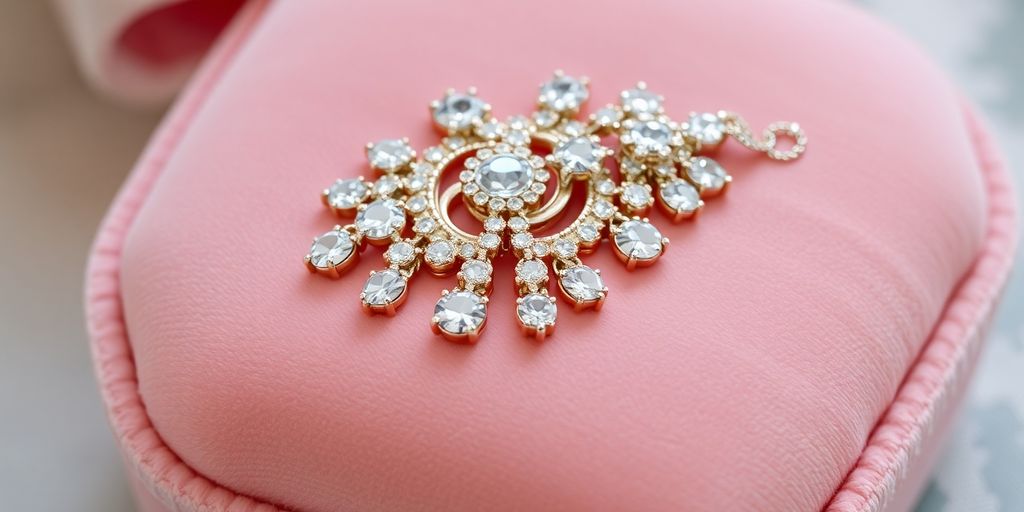 Bijoux étincelants sur un coussin en velours.