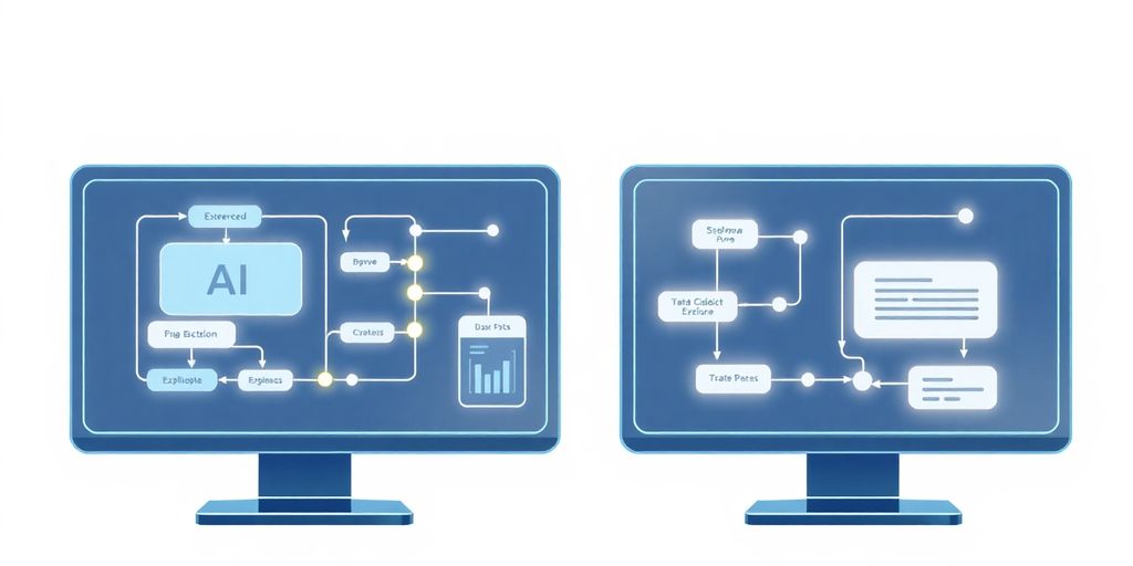 Ilustração de fluxos de trabalho de IA e processos de dados.