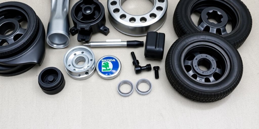 Skoda car parts arranged neatly.