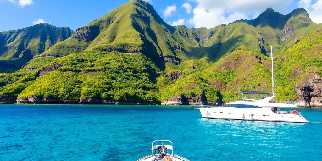 Luxury boat near Komodo Island's beautiful coast.