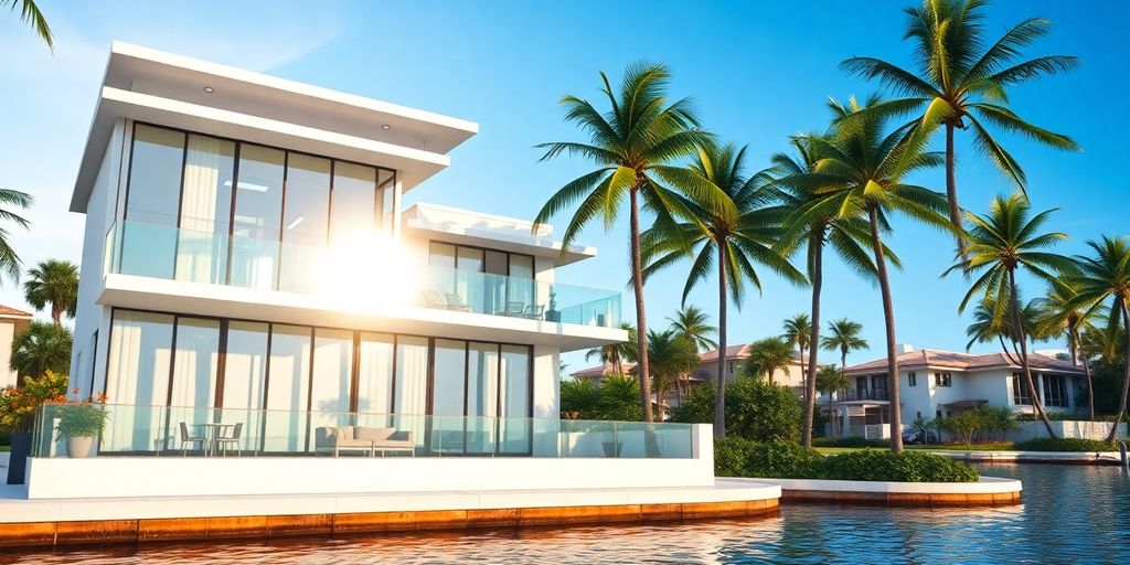 Modern Aventura home with water view.