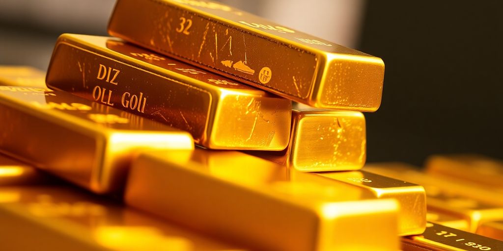 Gros plan de lingots d'or brillants en lumière douce.