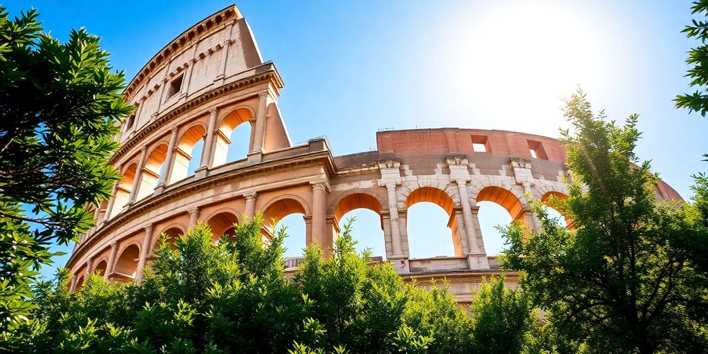 Colosseum in Rome under a clear blue sky.