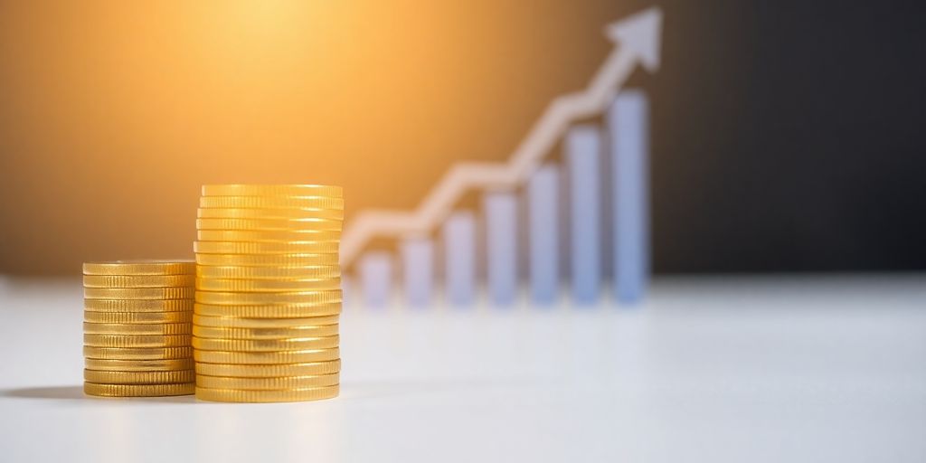 Golden coins stacked on a bar graph.
