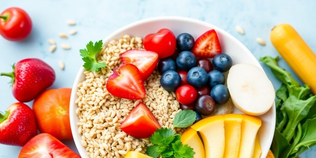 Colorful plate of healthy foods for diabetes management.