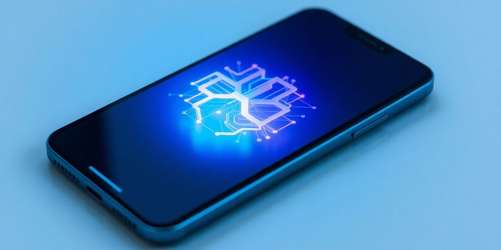 Smartphone displaying a friendly AI character.