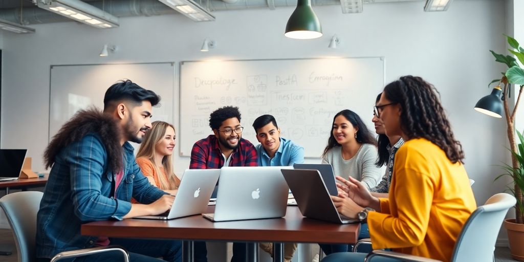 Diverse entrepreneurs collaborating in a modern office space.