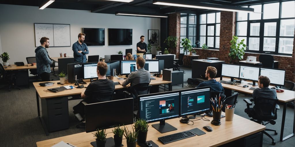 Team of web developers collaborating in office