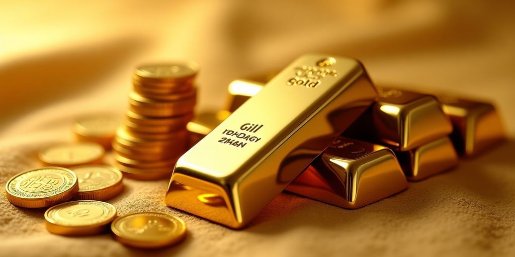 Pièces et lingots d'or sur fond en velours.