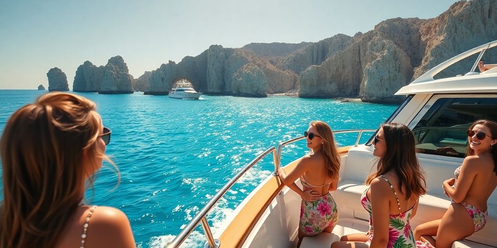 Luxury yacht party in Cabo with a bachelorette group.