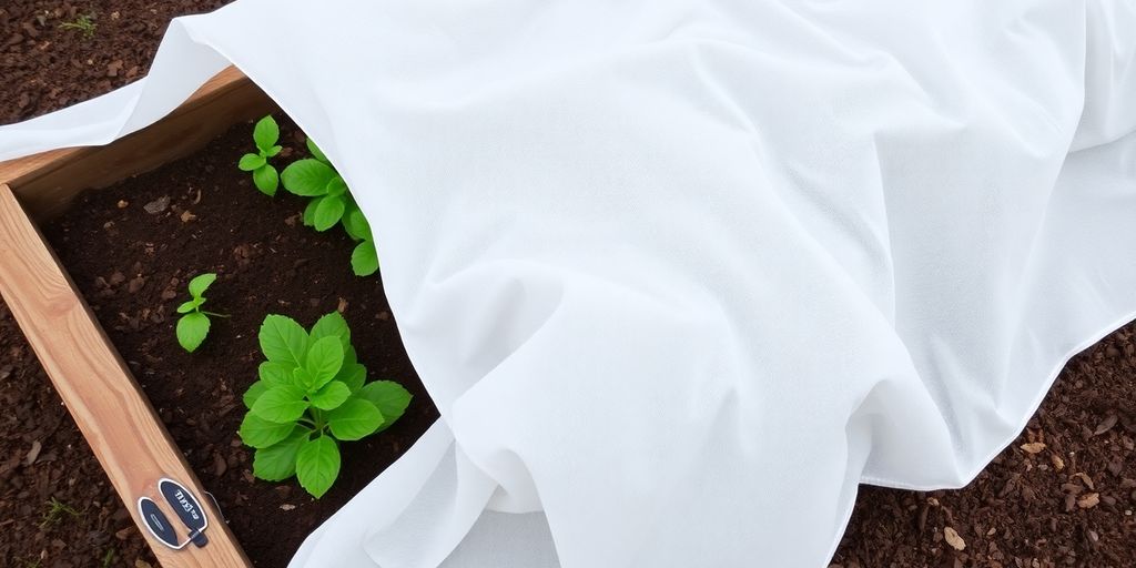 Hochbeet mit Vlies abgedeckt schützt Pflanzen vor Frost.