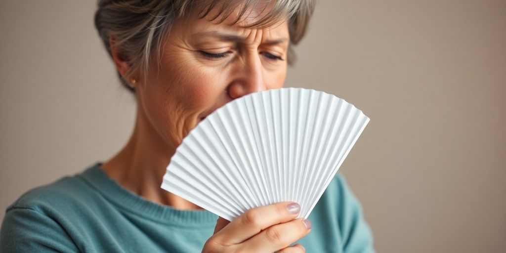 Woman experiencing a hot flash.