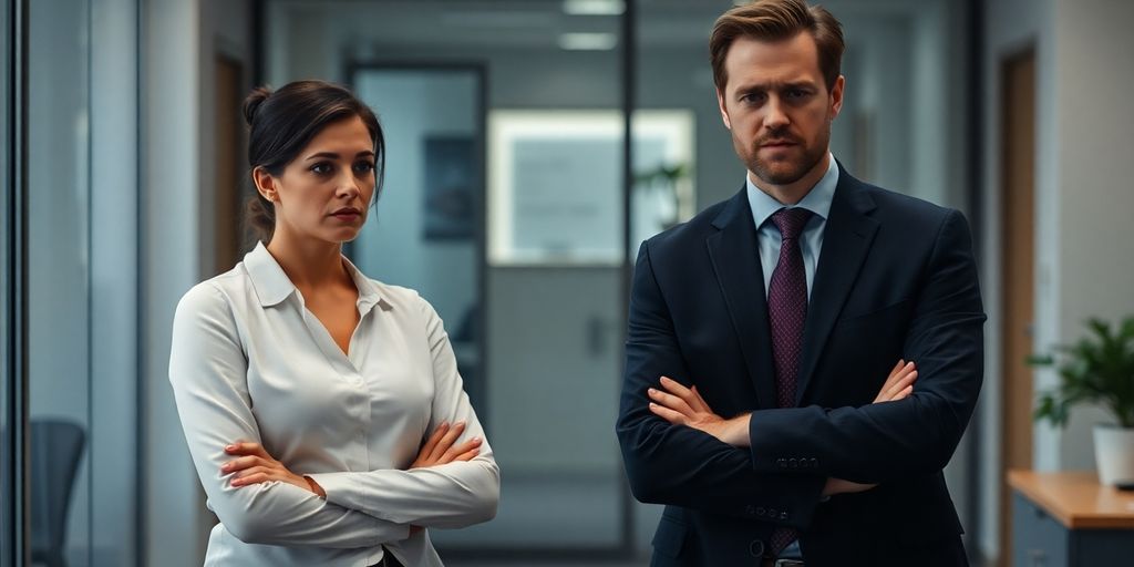 Business people maintaining professional distance in an office.