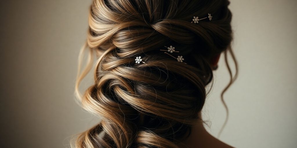 Long-haired bride, elegant updo