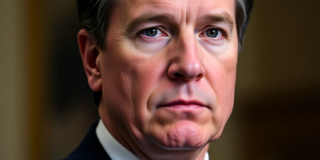 Brett Kavanaugh in a formal suit, serious expression.