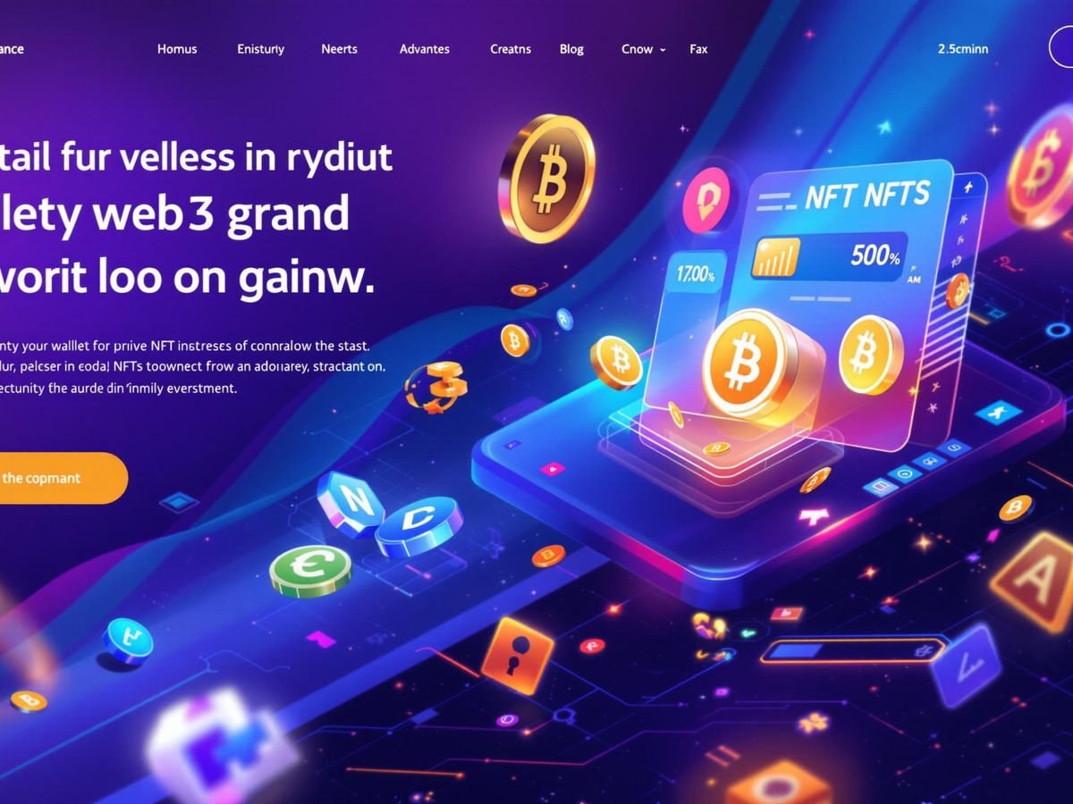 Futuristic web3 wallet with digital assets in vibrant colors.