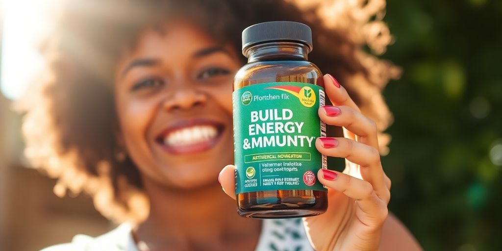 Person feeling energetic with supplements.