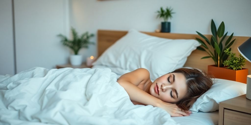 Person sleeping in a tranquil bedroom environment.