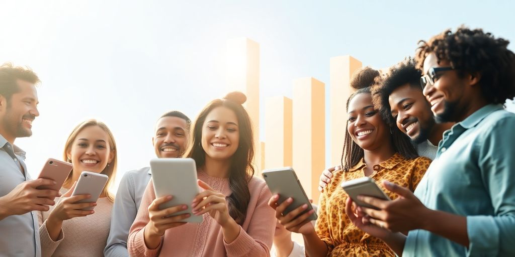 People engaging with technology, growth imagery