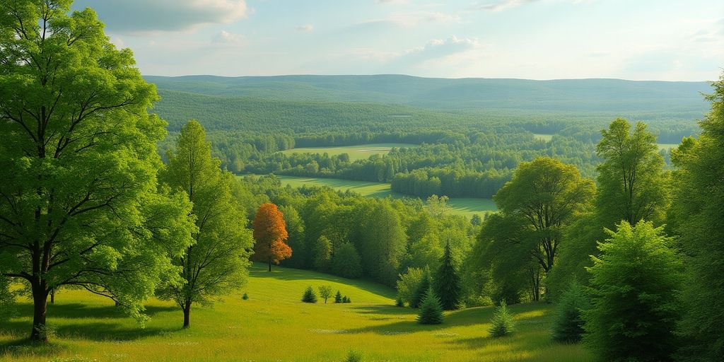 Inhemska träd i Uppsala landskap med frodig grönska.