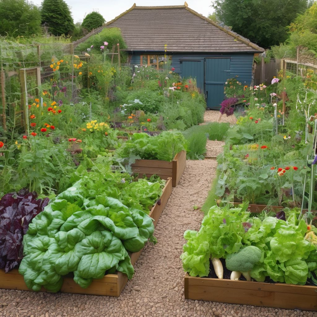organic garden with vegetables and flowers in the UK