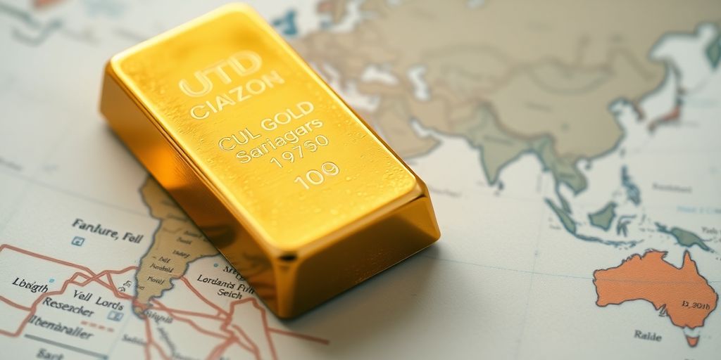 Un lingot d'or sur une carte du monde.