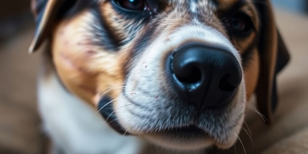 Dog with skin irritation from potential bed bug bites.