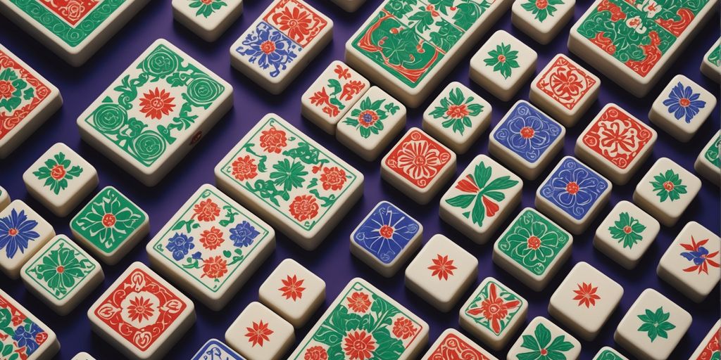 Close-up of Character suit Mahjong tiles