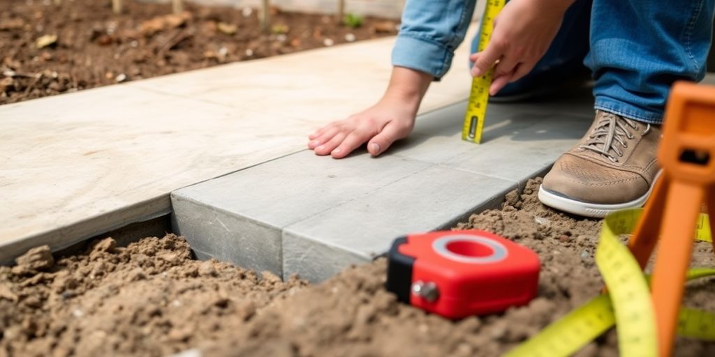 Close-up of a foundation with tools for inspection.
