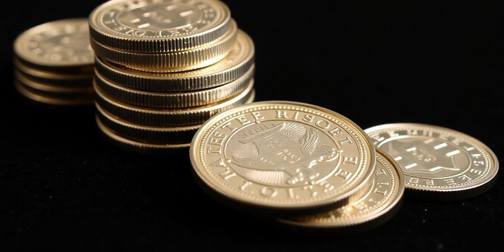 Pièces d'argent brillantes sur fond sombre