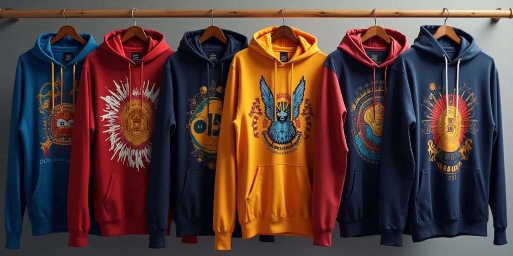 Stylish hoodies inspired by cryptocurrency designs.