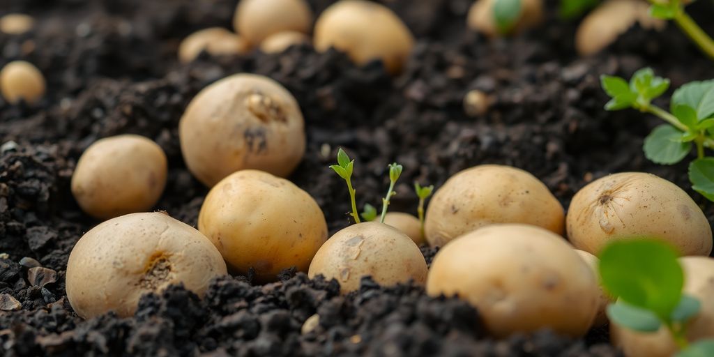 Verse biologische aardappelen in aarde