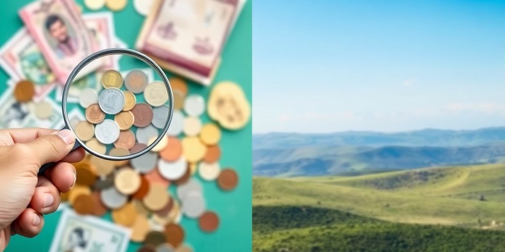 Coins and landscape split image