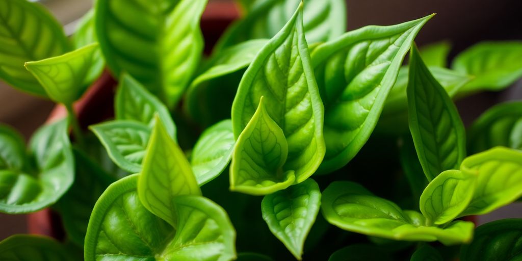Vibrant green leaves of a unique houseplant starting with Y.